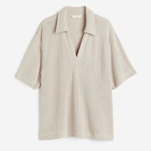H&M Textured Top with Collar in Light Beige